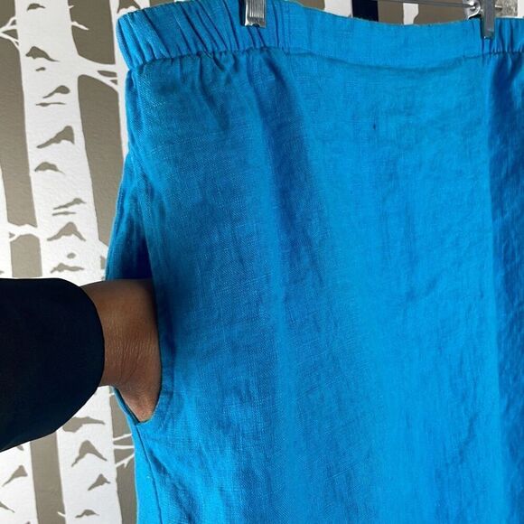 IVY 100% Linen Maxi Skirt Side Split w Pockets Turquoise XL - Picture 6 of 11